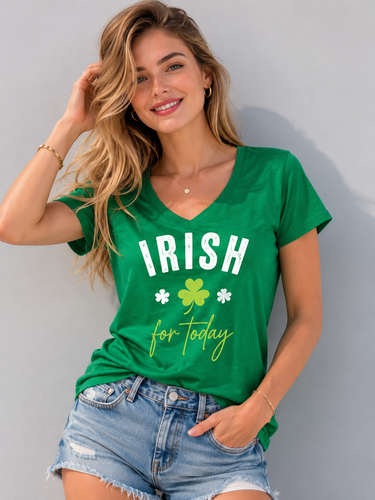 تیشرت زنانه یقه هفت تمام پنبه طرح IRISH - رنگ سبز