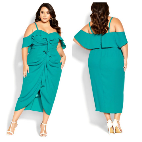 پیراهن میدی مجلسی یقه قلبی و آفشولدر city chic مدل Va Va Voom