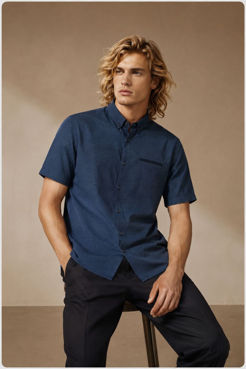 پیراهن کتان آستین کوتاه مردانه از برند CONNOR چین