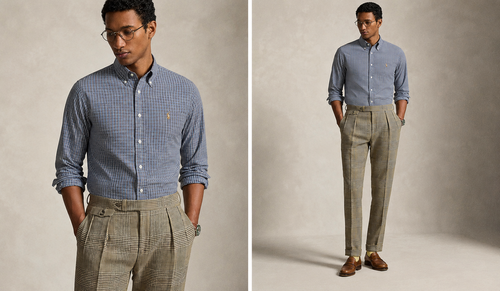 پیراهن کتان چهارخونه آستین بلند اسلیمفیت مردانه برند Ralph Lauren