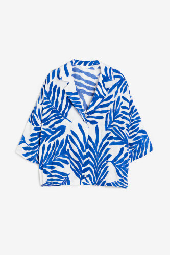 شومیز کراپ ویسکوز زنانه H&M آبی سفید سایز S