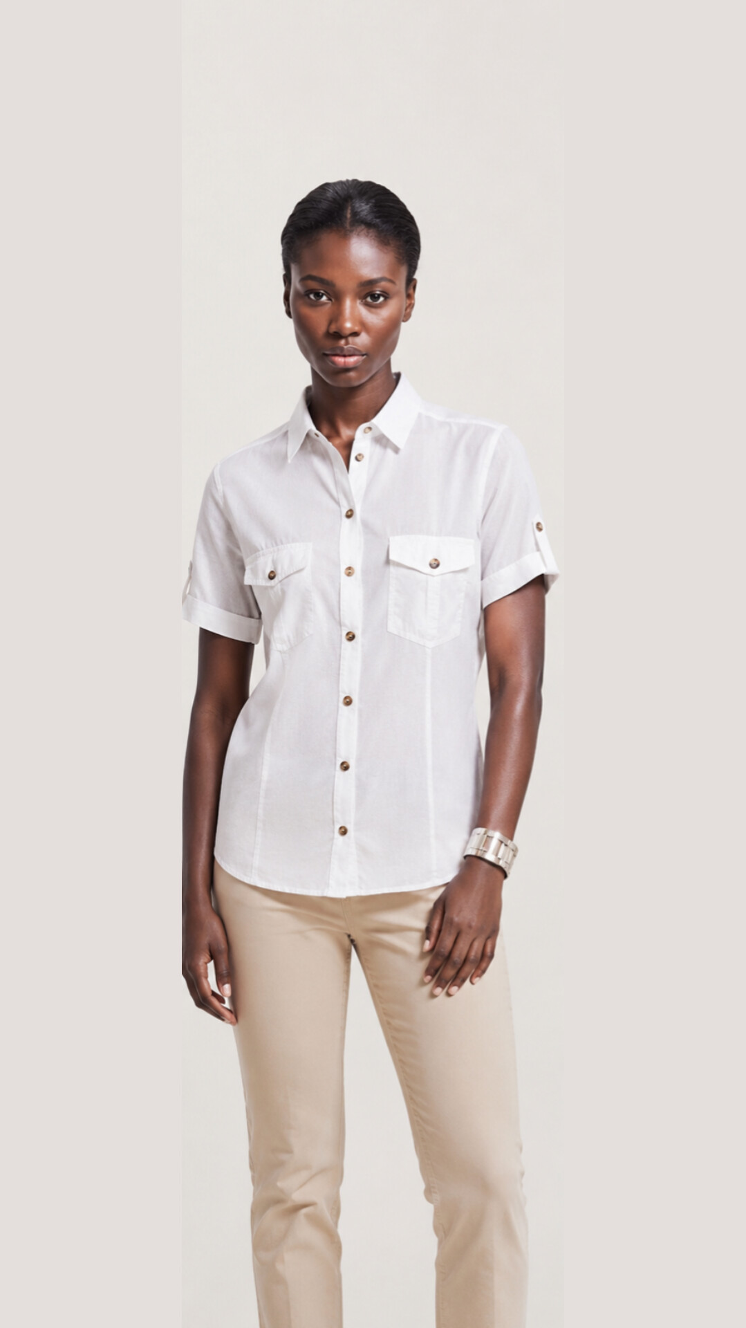 شومیز کتان اسلیم فیت زنانه آستین کوتاه از برند H&M
