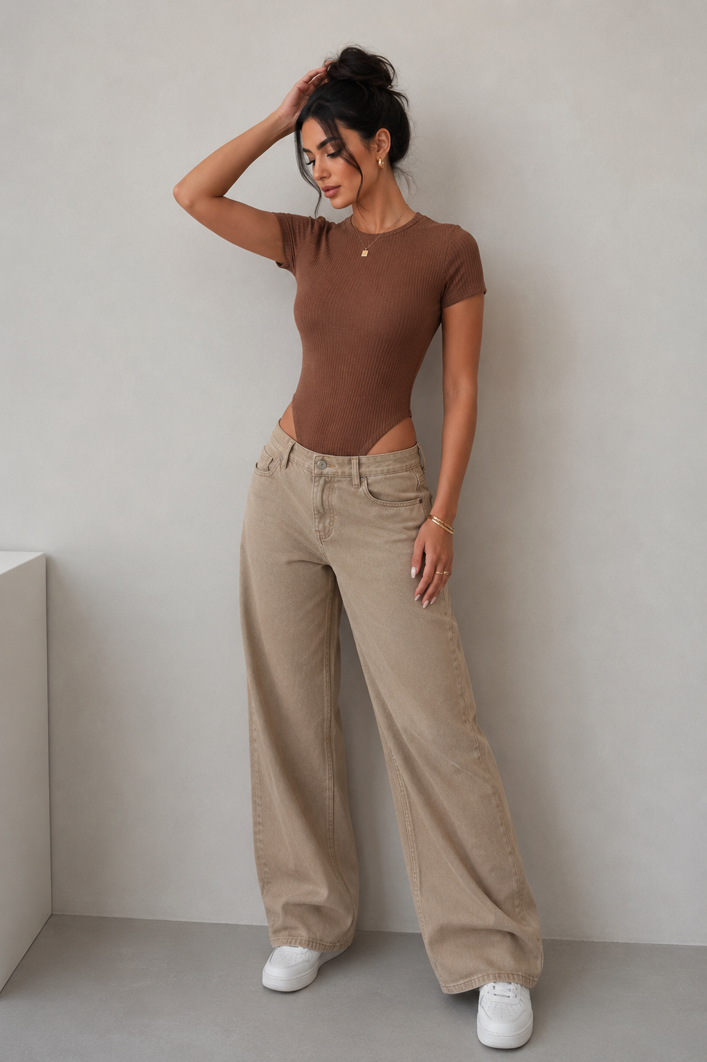 بادی تیشرتی یقه گرد کبریتی کشبافت زنانه فری سایز برند ZARA