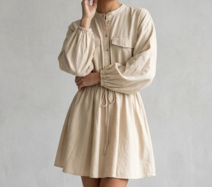 پیراهن کتان عروسکی زنانه پریمارک Primark کرم سایز 40
