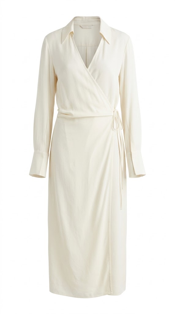 پیراهن ماکسی رپ کمردار یقه برگردان H&M شیری سایز XL