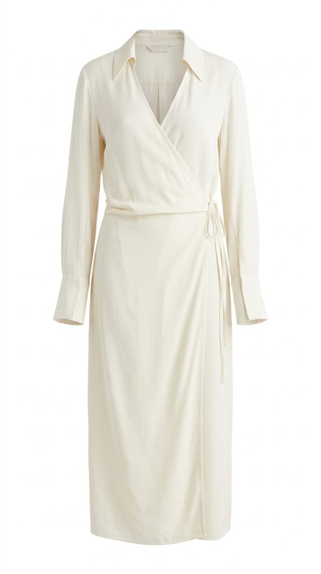 پیراهن ماکسی رپ کمردار یقه برگردان H&M شیری سایز XL