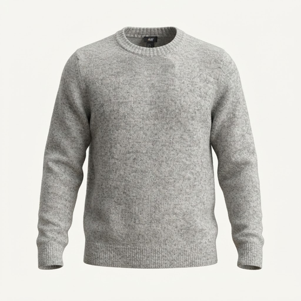 پلیور بافت یقه گرد اچ اند ام (H&M) طوسی ملانژ