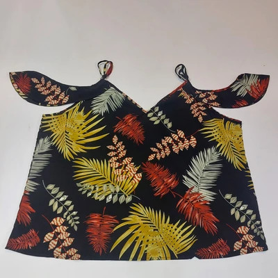 تاپ کراپ مجلسی سرشانه باز شین طرح برگ استوایی سایز 4XL