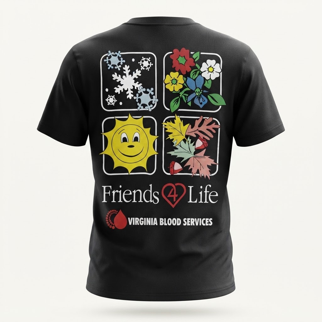 تیشرت اورسایز مشکی طرح چهار فصل Friends 4 Life دلتا سایز XXL