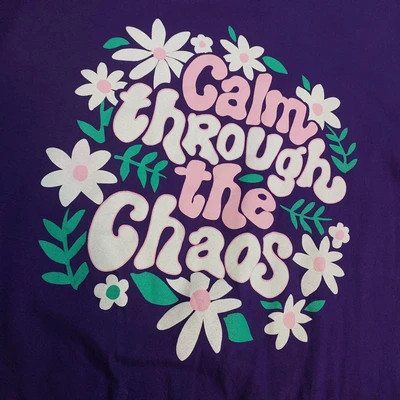 تیشرت لانگ مردانه گیلدان بنفش طرح گل و عبارت Calm Through the Chaos سایز XL