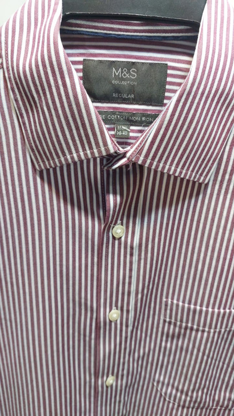 پیراهن مردانه آستین بلند M&S Collection مدل Pure Cotton Non Iron راه راه آلبالویی
