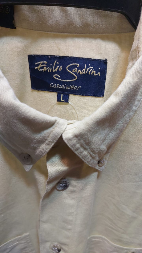 پیراهن مردانه آستین بلند کتان Emilio Sandrini مدل Casualwear لیمویی سایز L