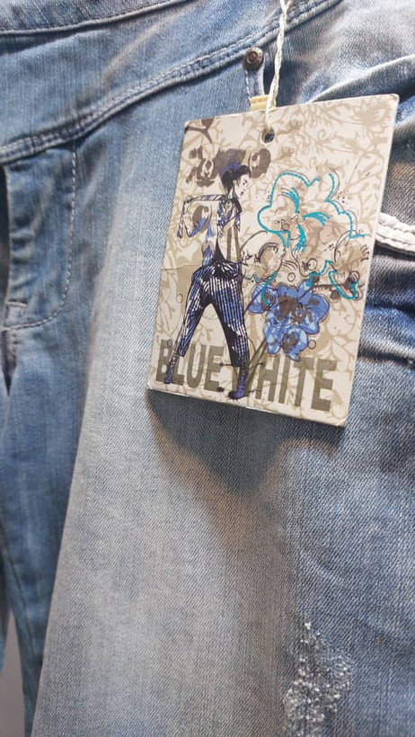 شلوار جین زنانه بلو وایت آبی Blue White روشن طرحدار