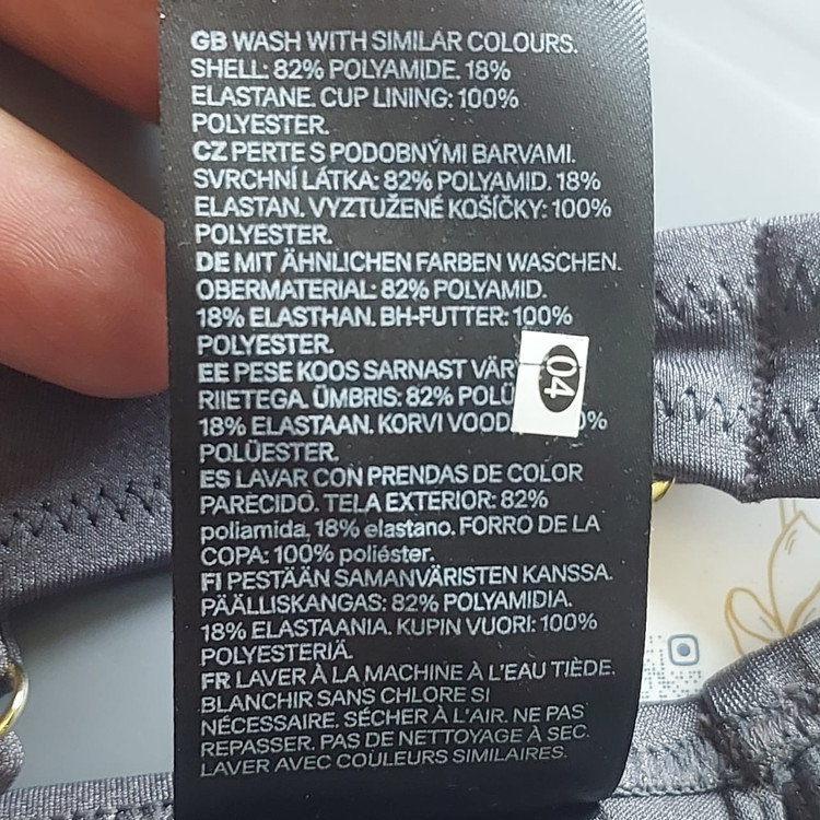 سوتین بیکینی زنانه H&M خاکستری براق حلقه دار سایز EUR 32